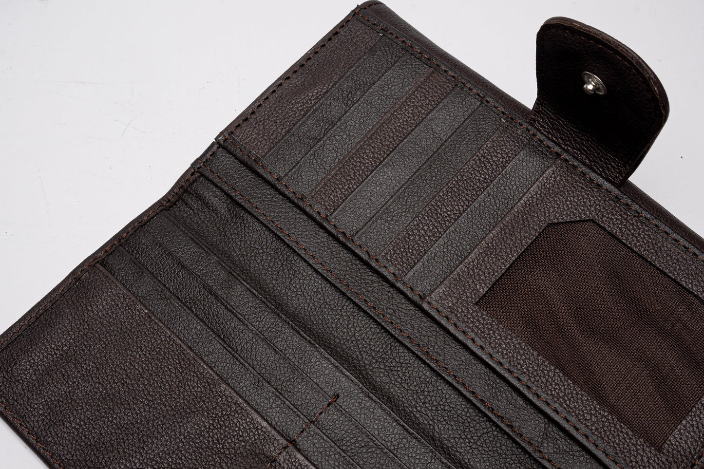 Classic Brown Leather Wallet with Secure Snap Closure